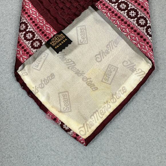 Vintage Sears The Mens Store NeckTie Maroon Red Pink - Picture 6 of 10